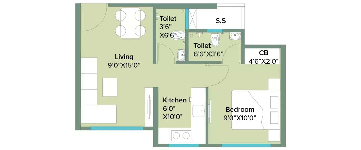 Floor plan for 1 BHK