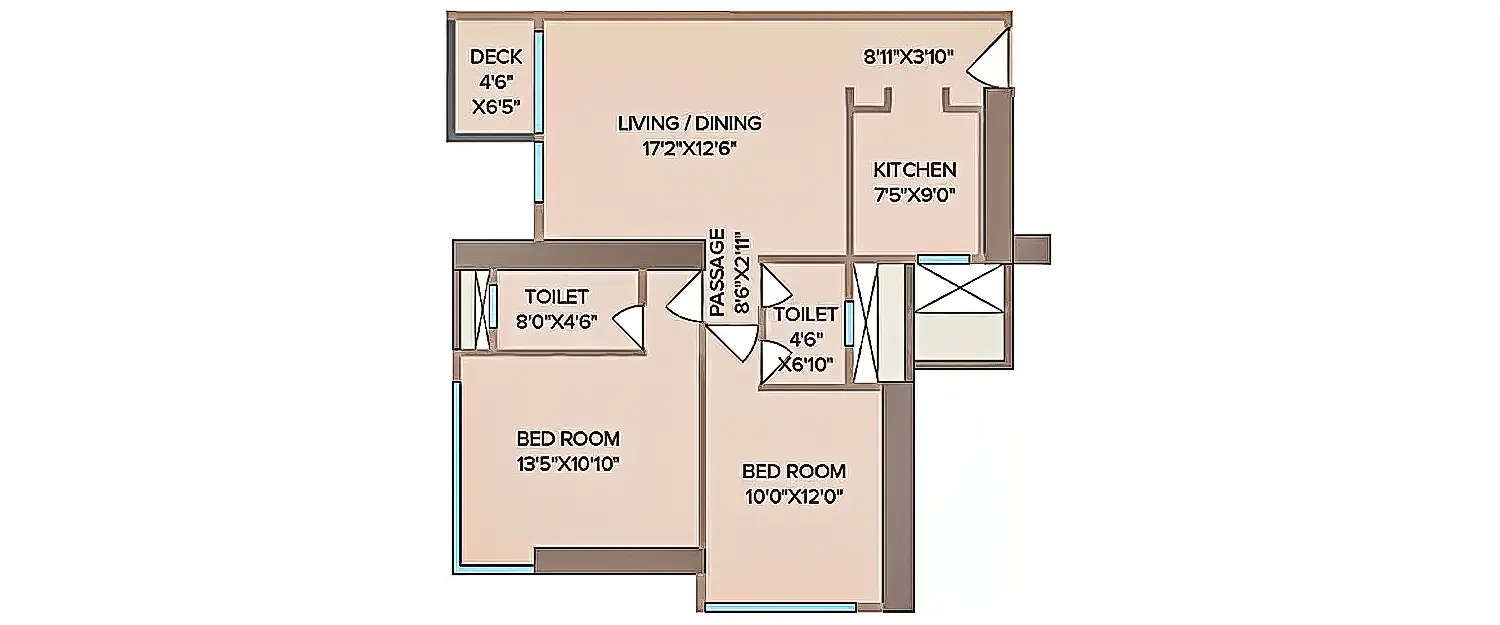 Floor plan for 2 BHK