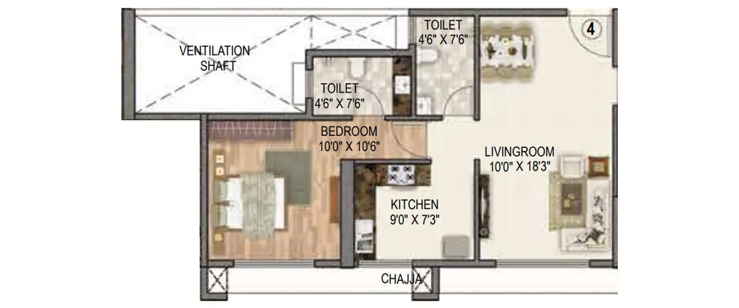 Floor plan for 1 BHK