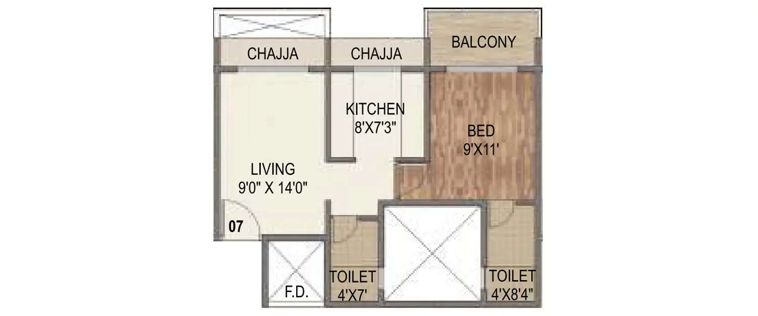 Floor plan for 1 BHK