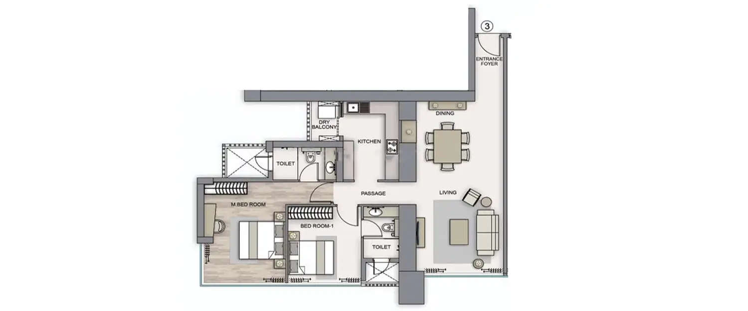 Floor plan for 3 BHK