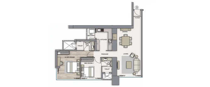Piramal Avyan Byculla - Floor plan 3 BHK 1080 Sq.ft