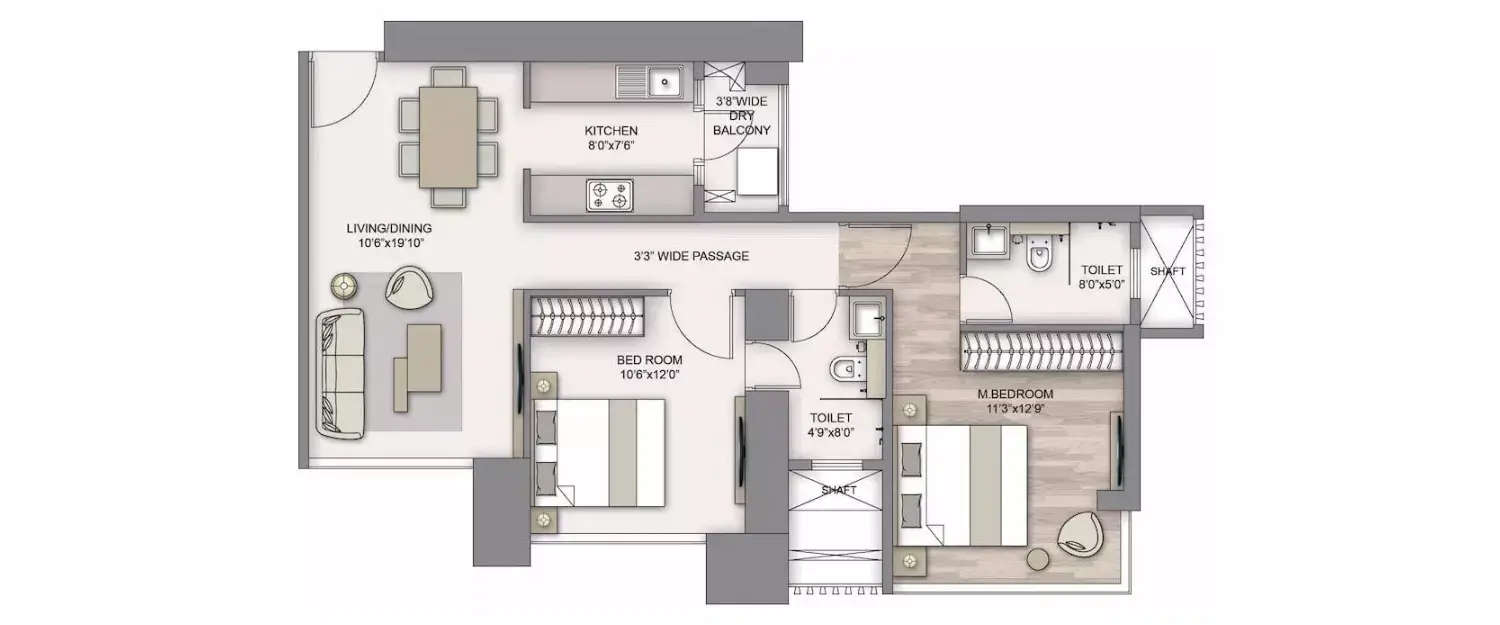 Floor plan for 2 BHK