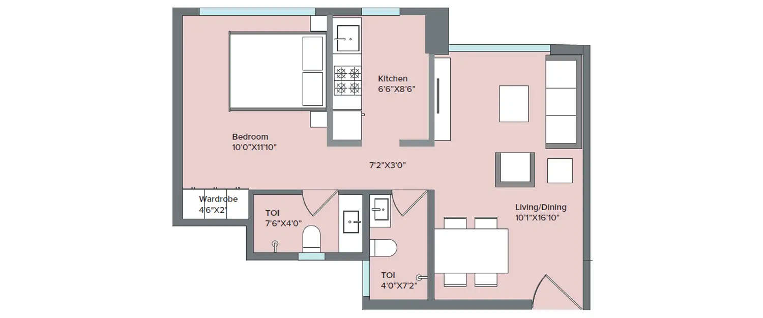 Floor plan for 1 BHK
