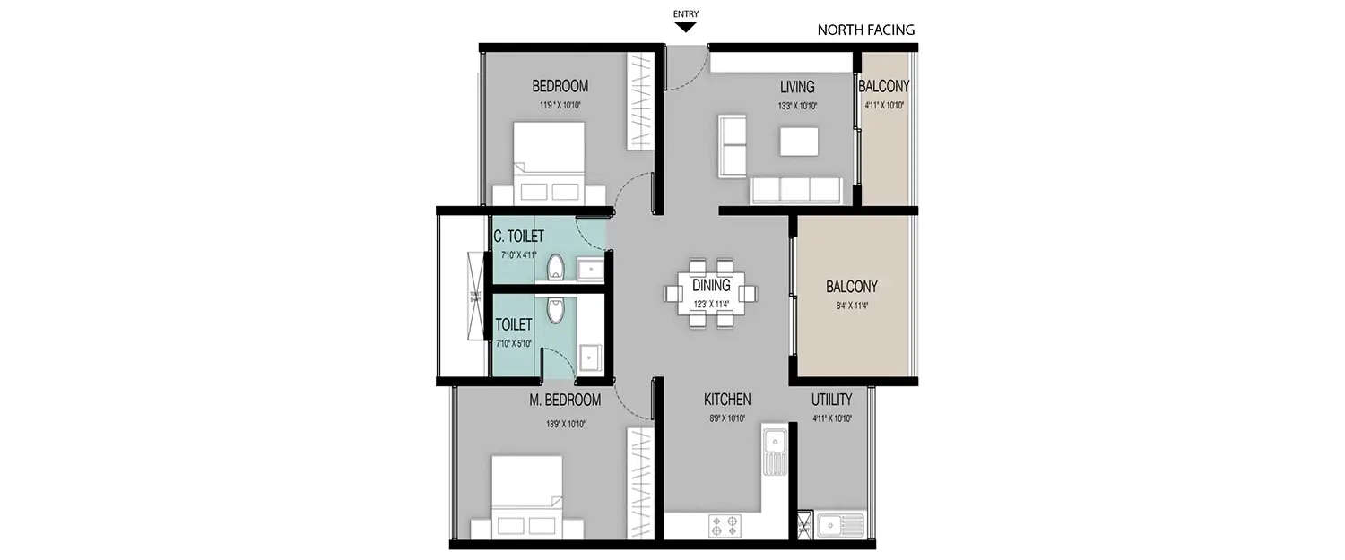 Floor plan for 2 BHK