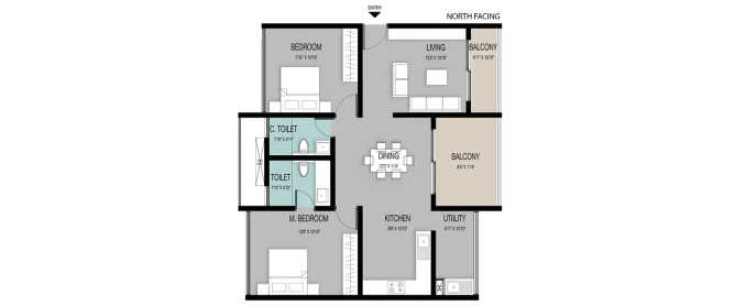 ELV High Garden Whitefield - Floor plan 2 BHK 1086 Sq.ft
