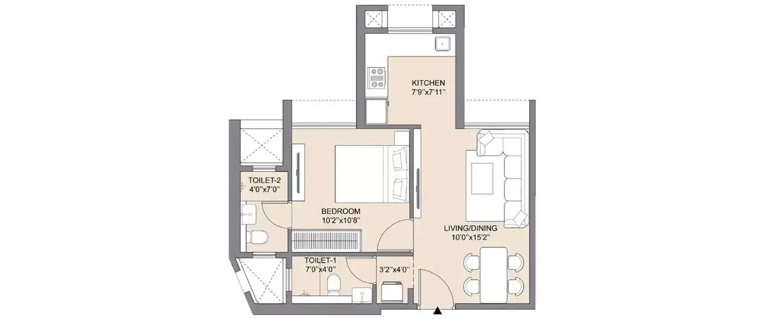 Floor plan for 1 BHK