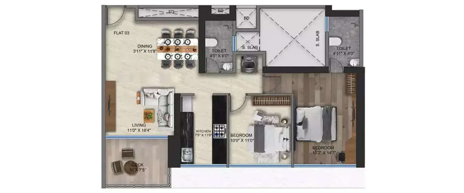 Floor plan for 2 BHK