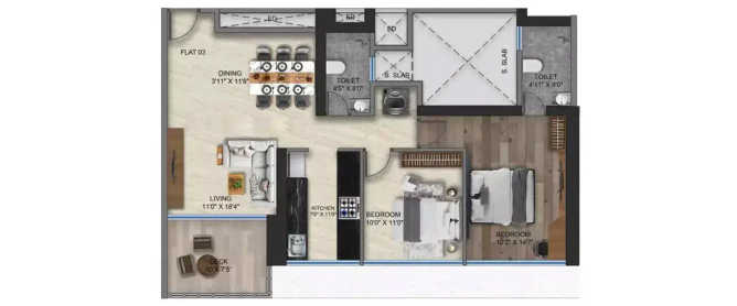 Kamdhenu Greens Sanpada - Floor plan 2 BHK 1335 Sq.ft