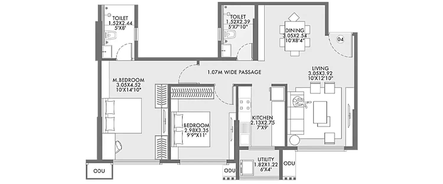 Floor plan for 2 BHK