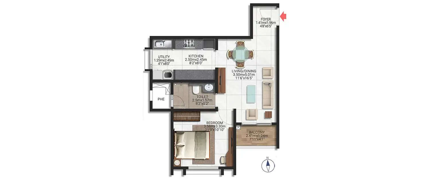 Floor plan for 1 BHK
