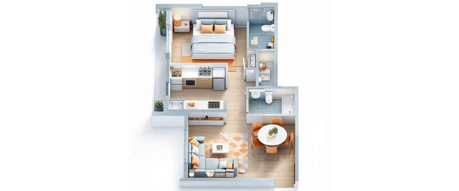 Floor plan for 1 BHK