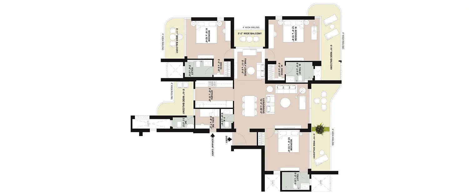 Floor plan for 3 BHK