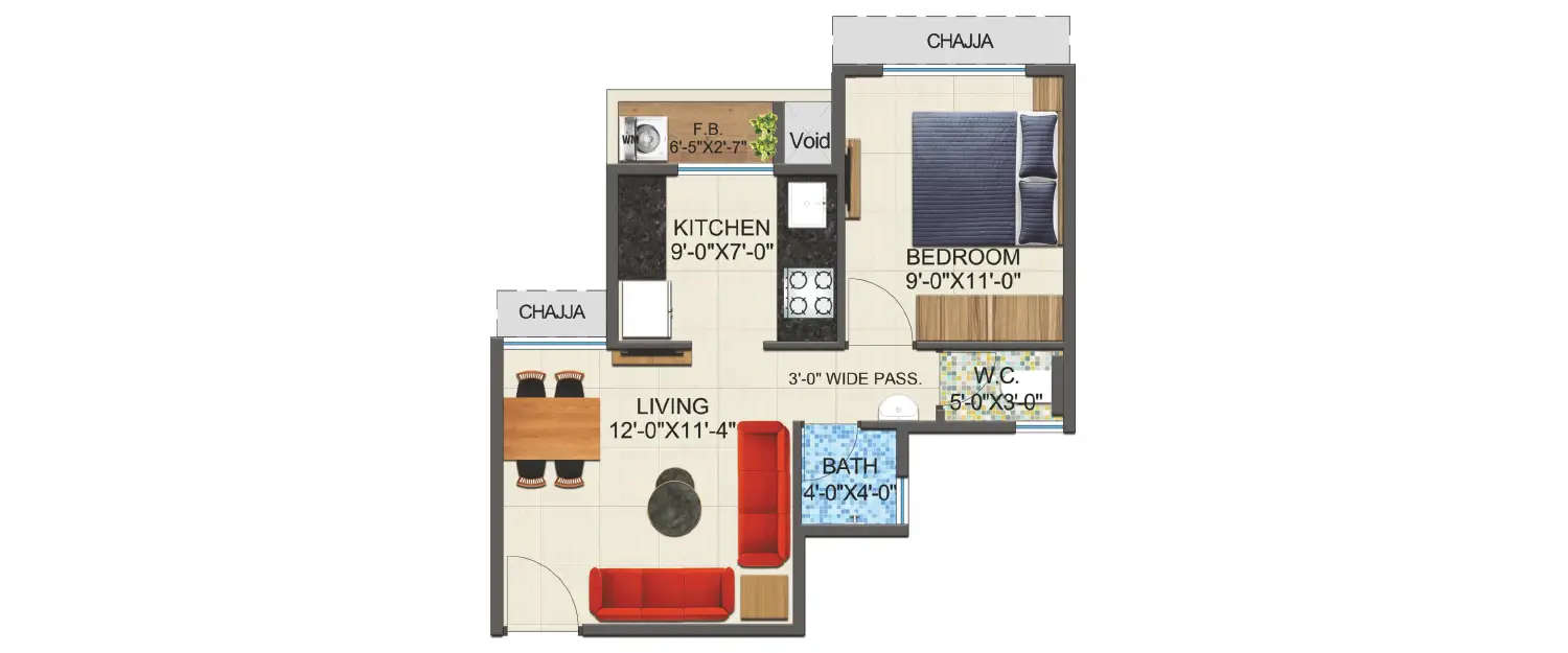 Floor plan for 1 BHK