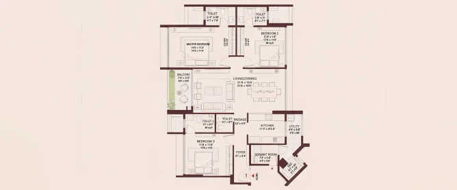 Godrej Sky Terraces Chembur - Floor plan 3 BHK 1335 Sq.ft