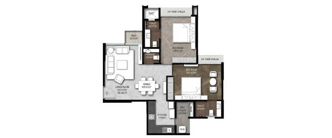 Roswalt Raya Chembur - Floor plan 2 BHK 727 Sq.ft