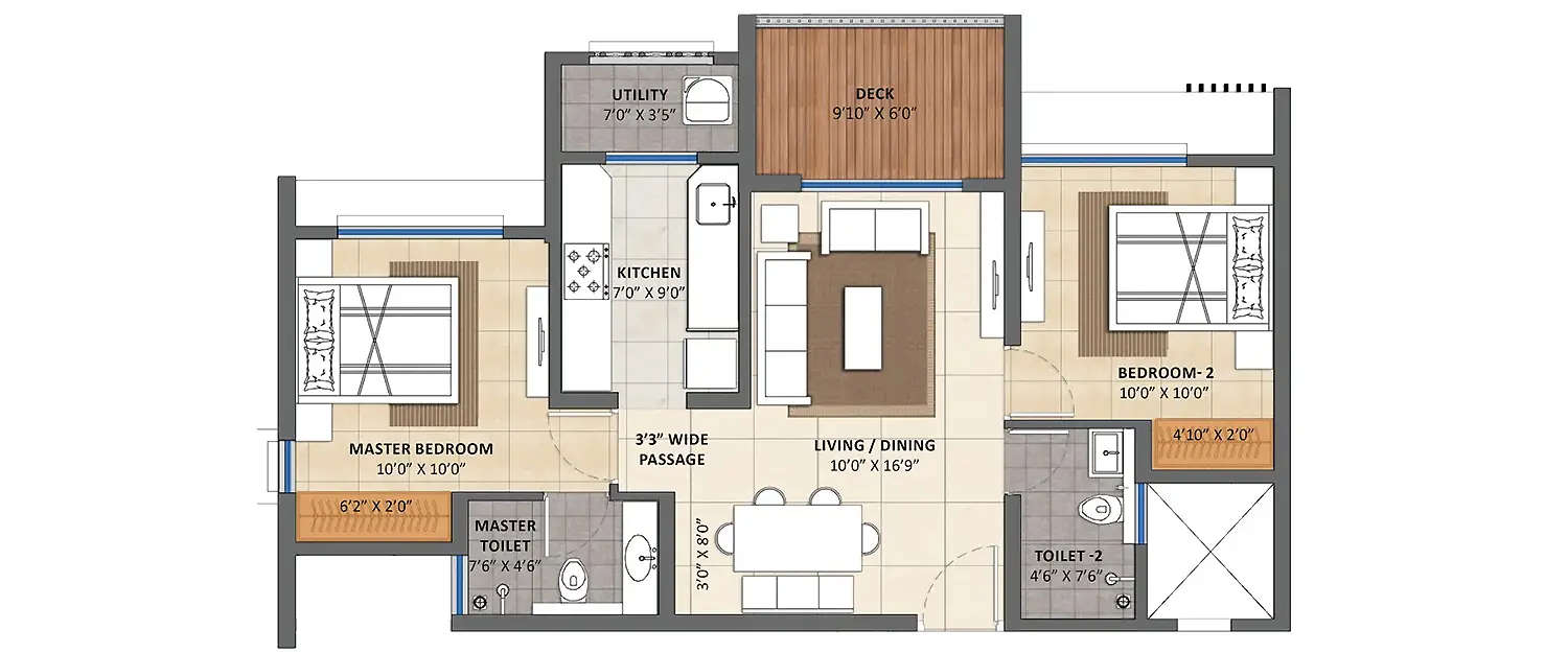 Floor plan for 2 BHK