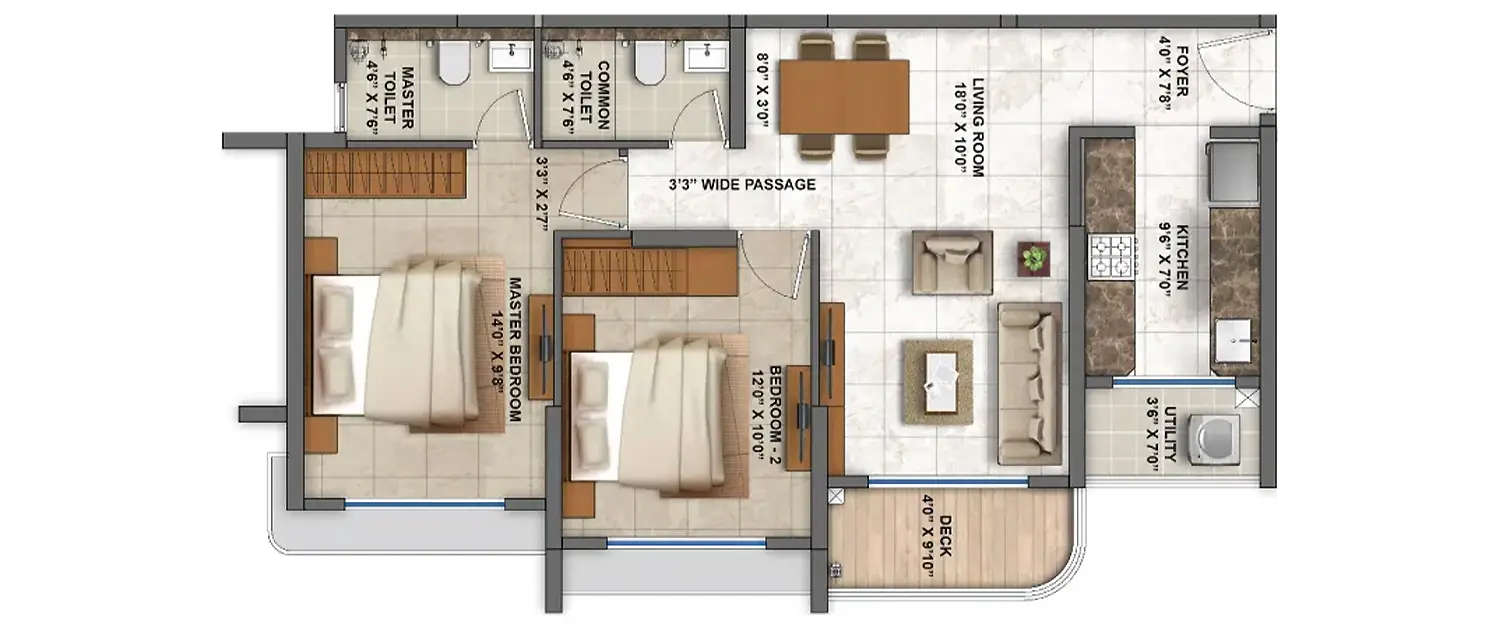 Floor plan for 2 BHK