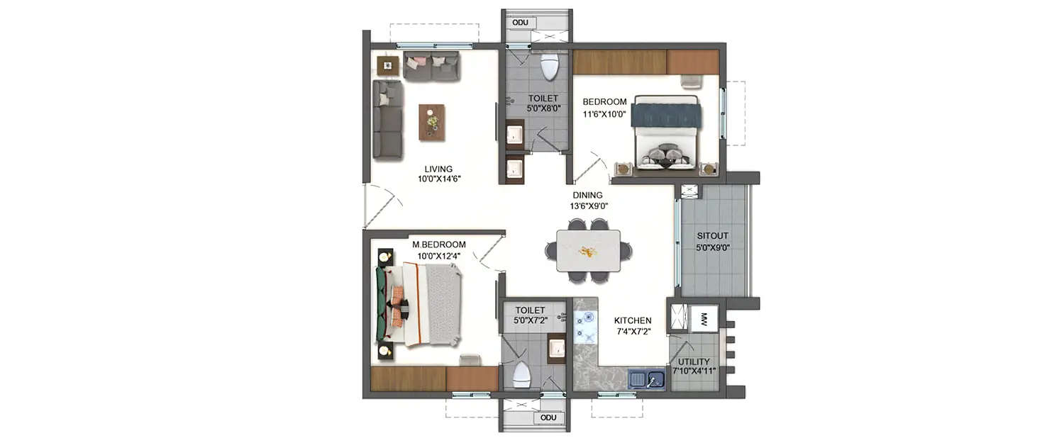 Floor plan for 2 BHK