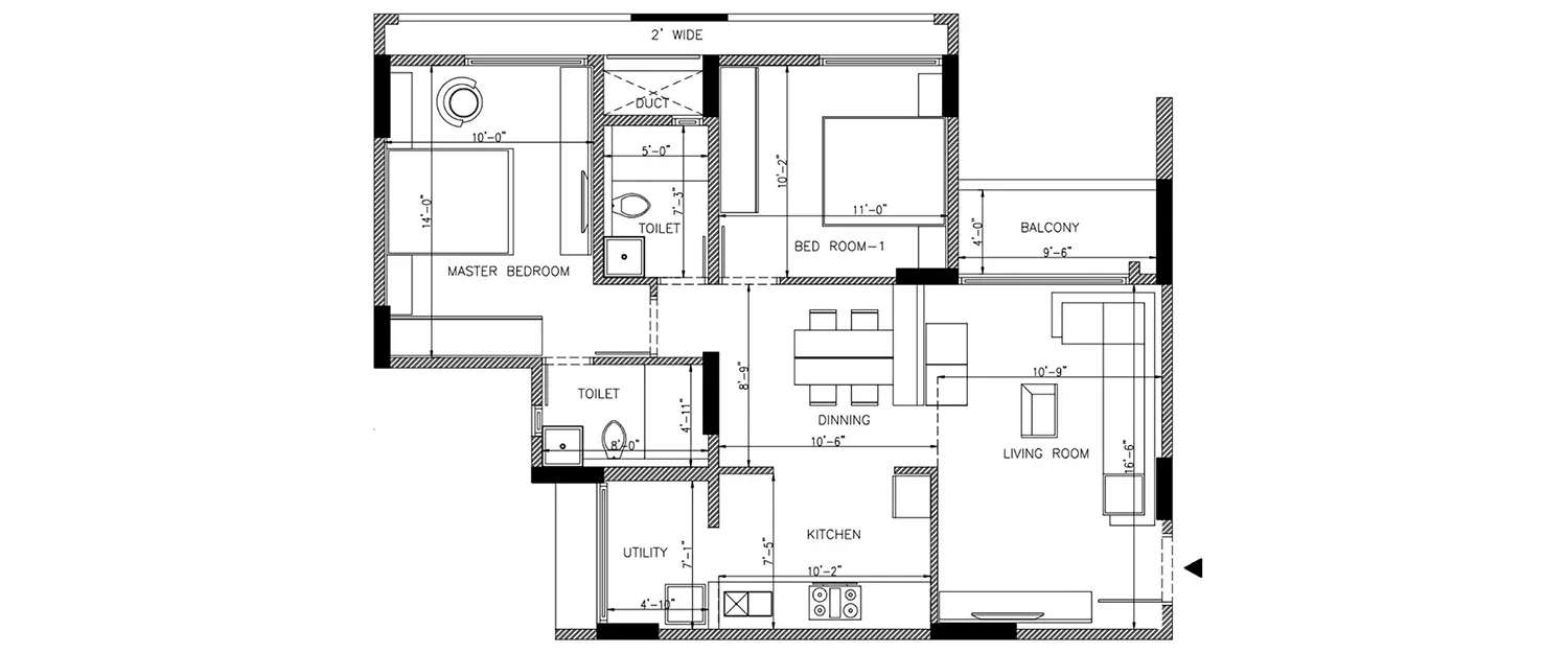 Floor plan for 2 BHK