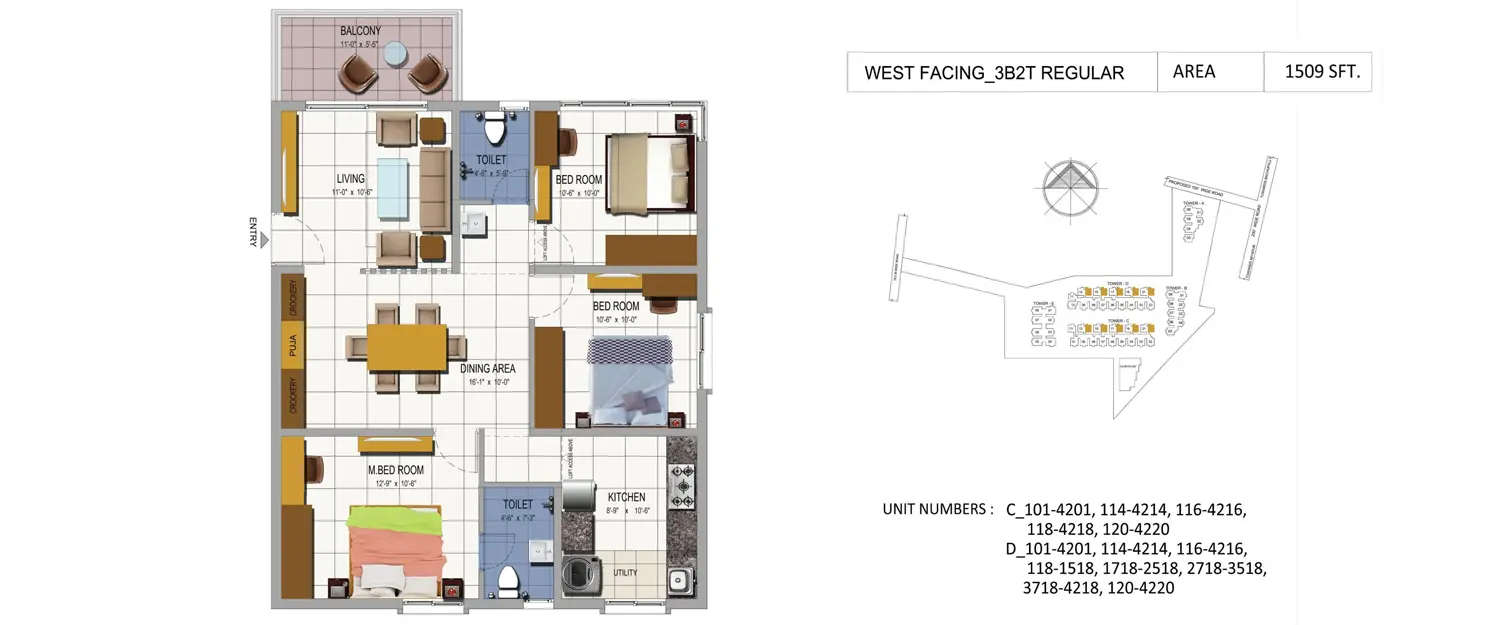 Floor plan for 3 BHK