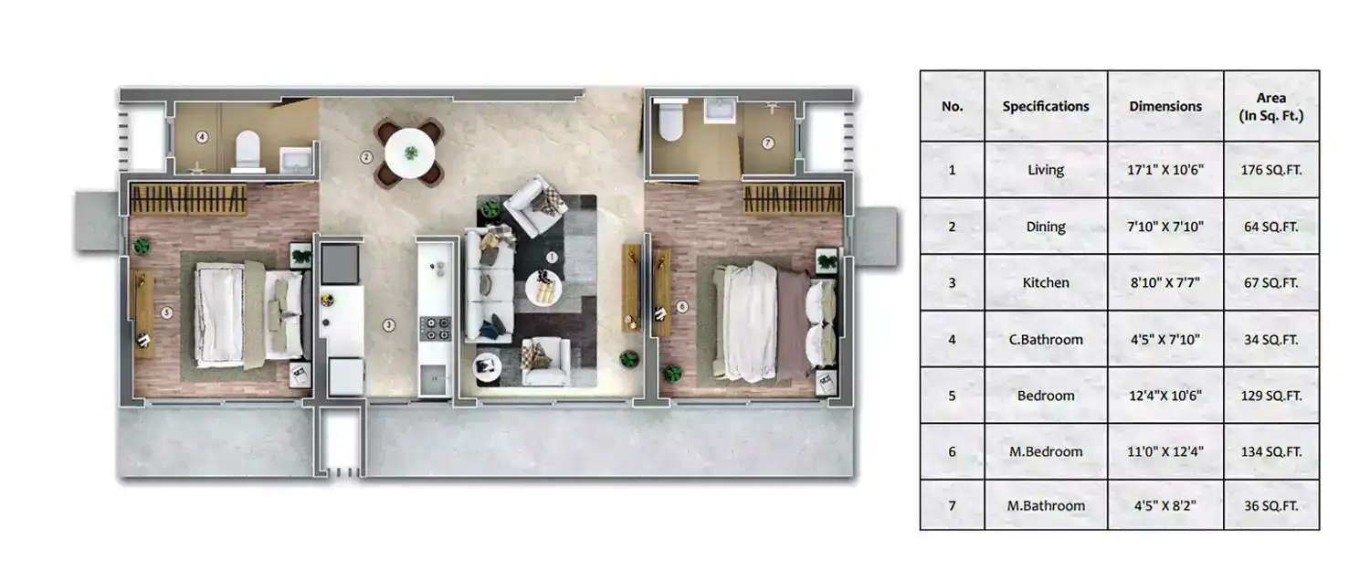 Floor plan for 2 BHK