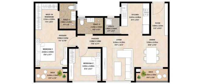 Mahindra Blossoms Whitefield - Floor plan 2 BHK 1200 Sq.ft
