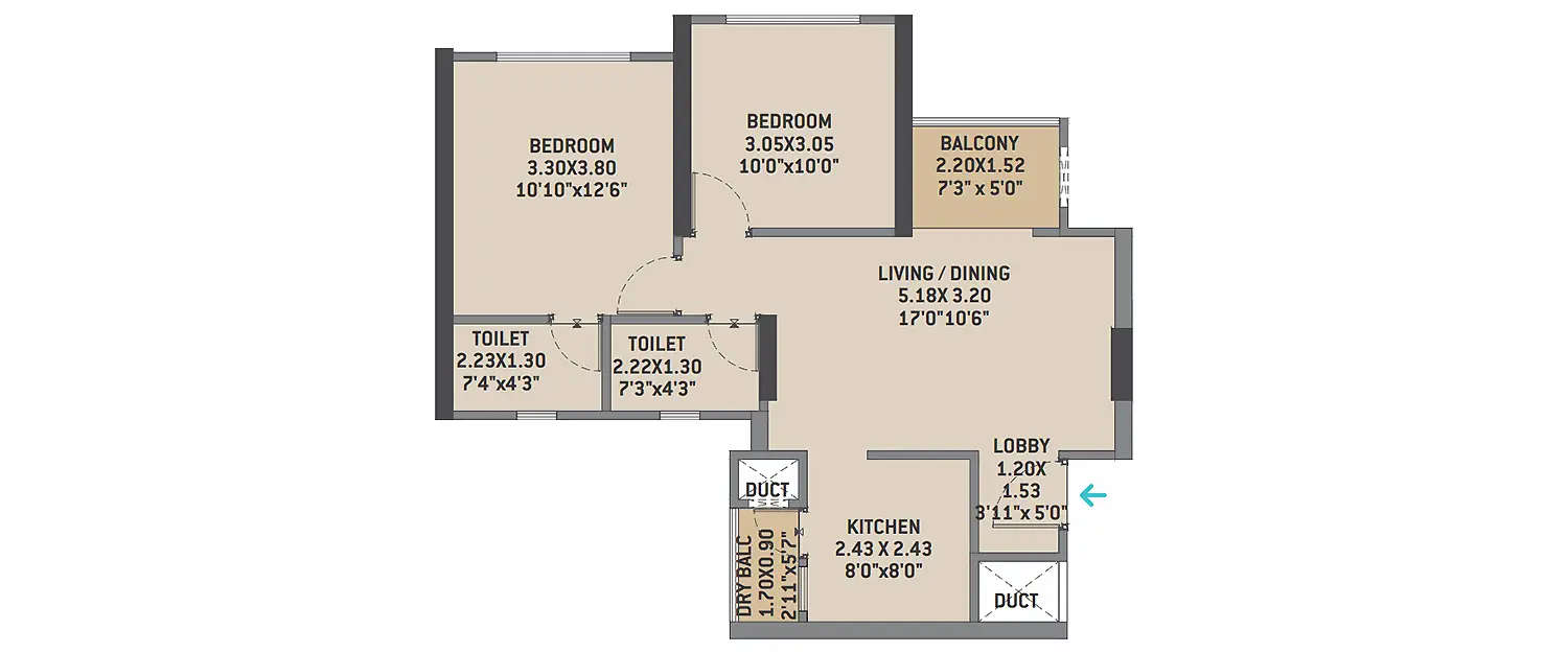 Floor plan for 2 BHK