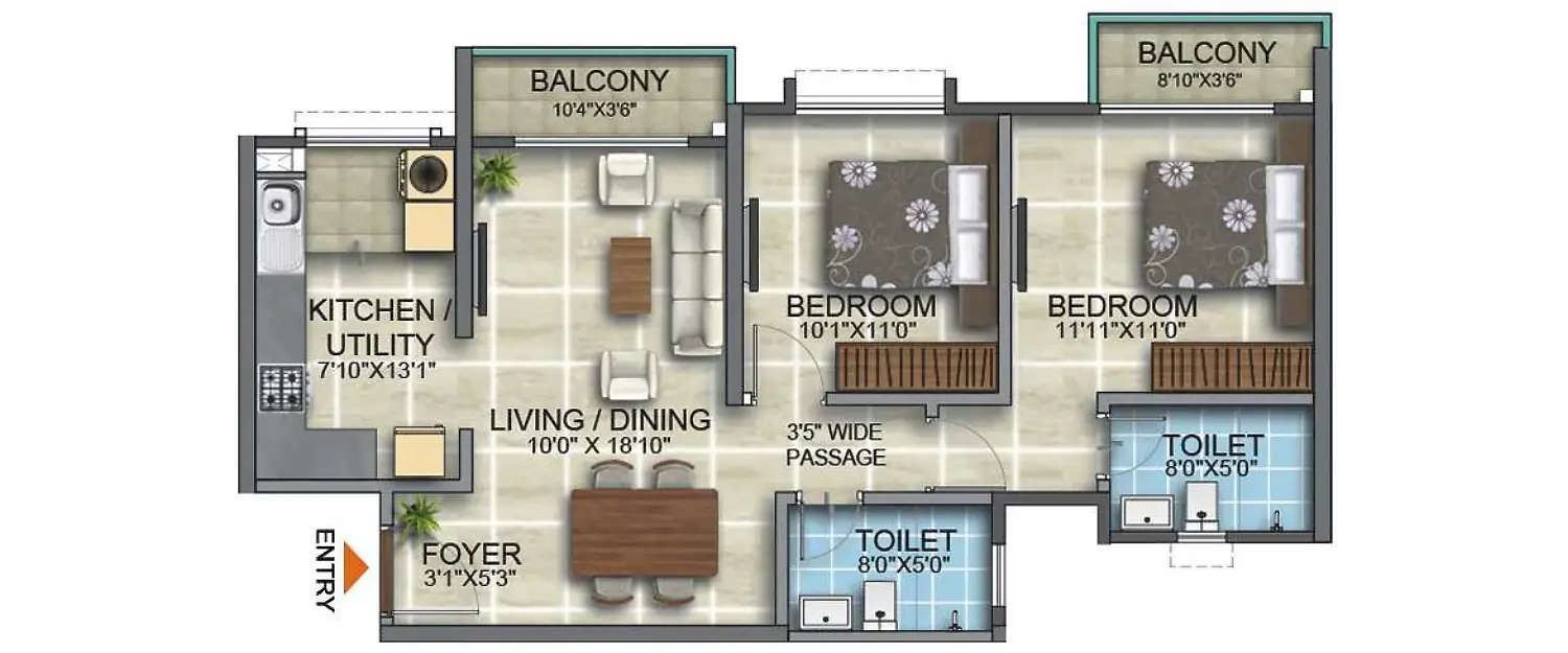 Floor plan for 2 BHK