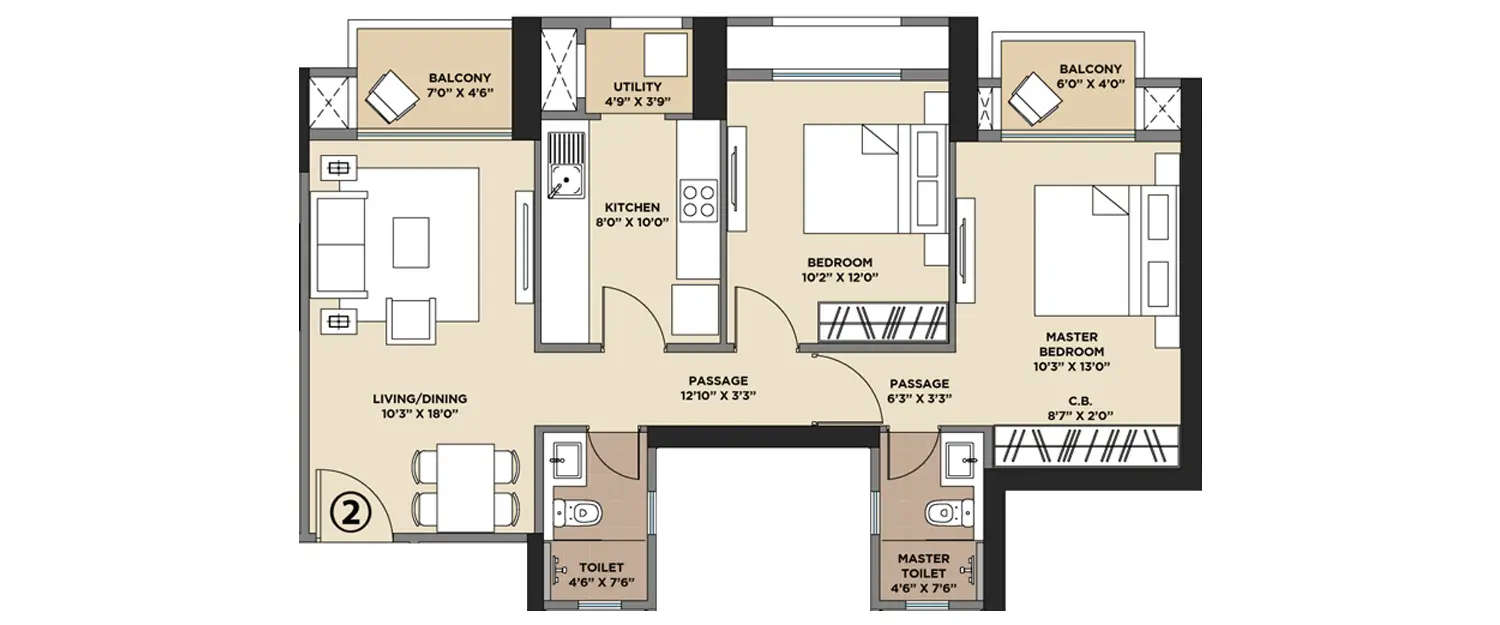 Floor plan for 2 BHK