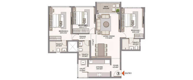 Chandak Vansham Vile Parle - Floor plan 3 BHK 1085 Sq.ft