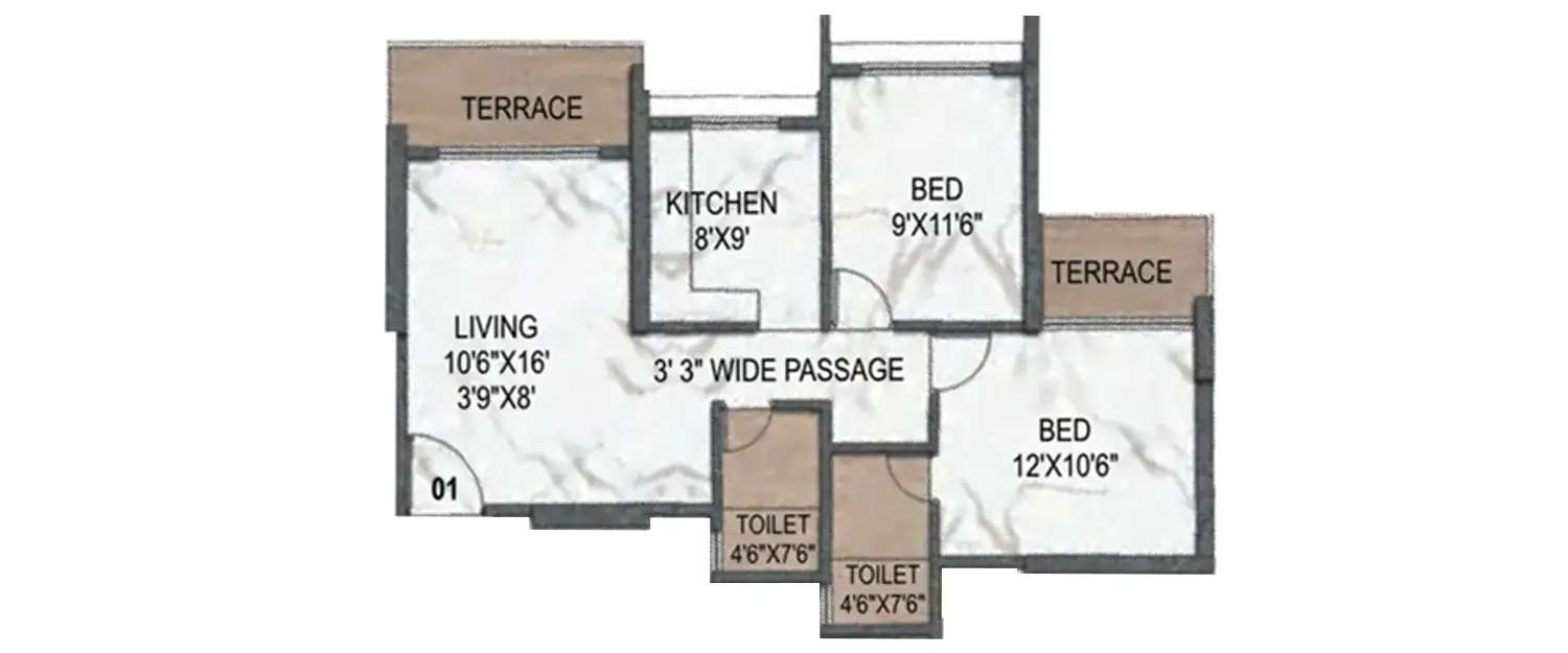 Floor plan for 2 BHK
