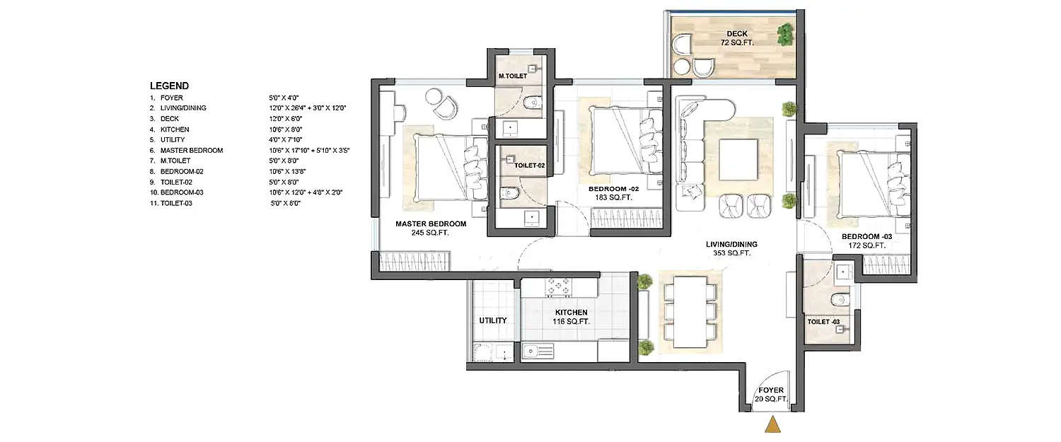 Floor plan for 3 BHK