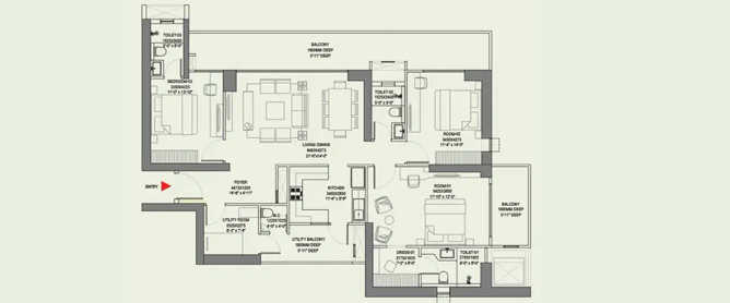 Godrej Alira Sector 39 - Floor plan 3 BHK 2600 Sq.ft