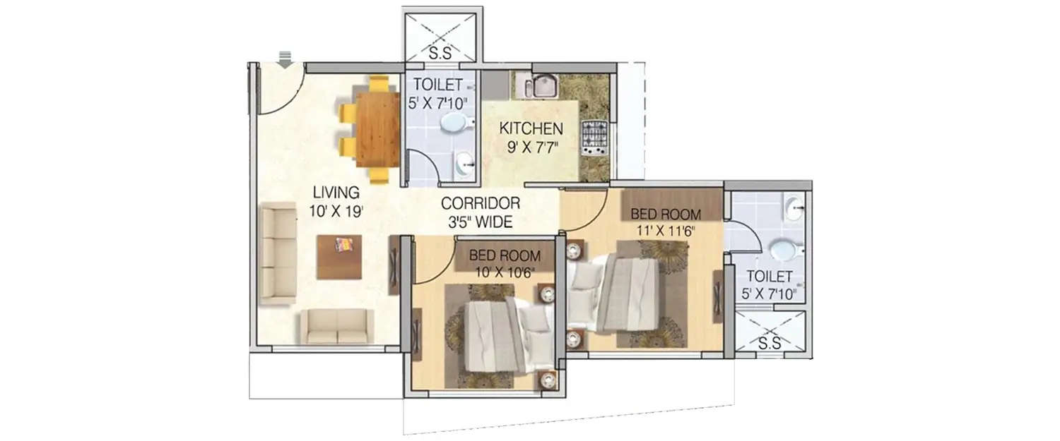 Floor plan for 2 BHK