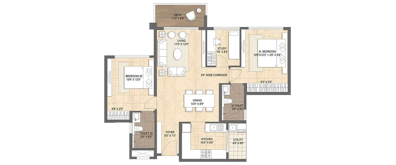 Floor plan for 2.5 BHK