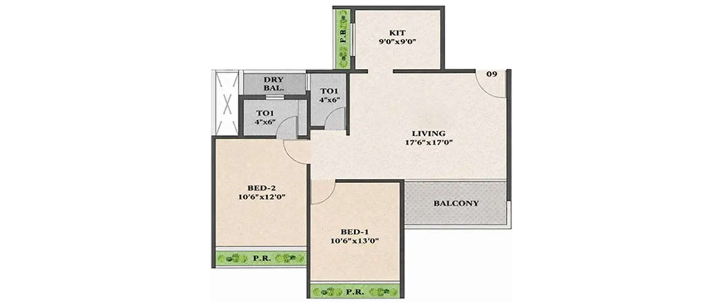 Floor plan for 2 BHK