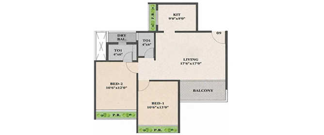 Tricity Promenade Seawoods - Floor plan 2 BHK 437 Sq.ft