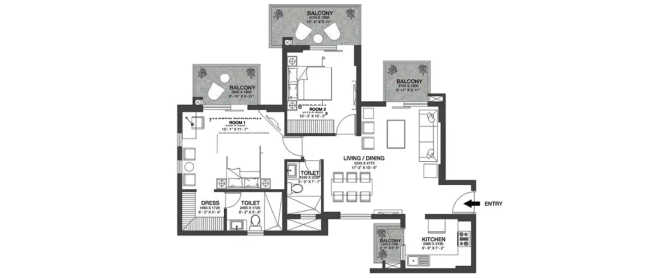 Godrej Nature Plus Sector 33 Gurgaon - Floor plan 2 BHK 1385 Sq.ft