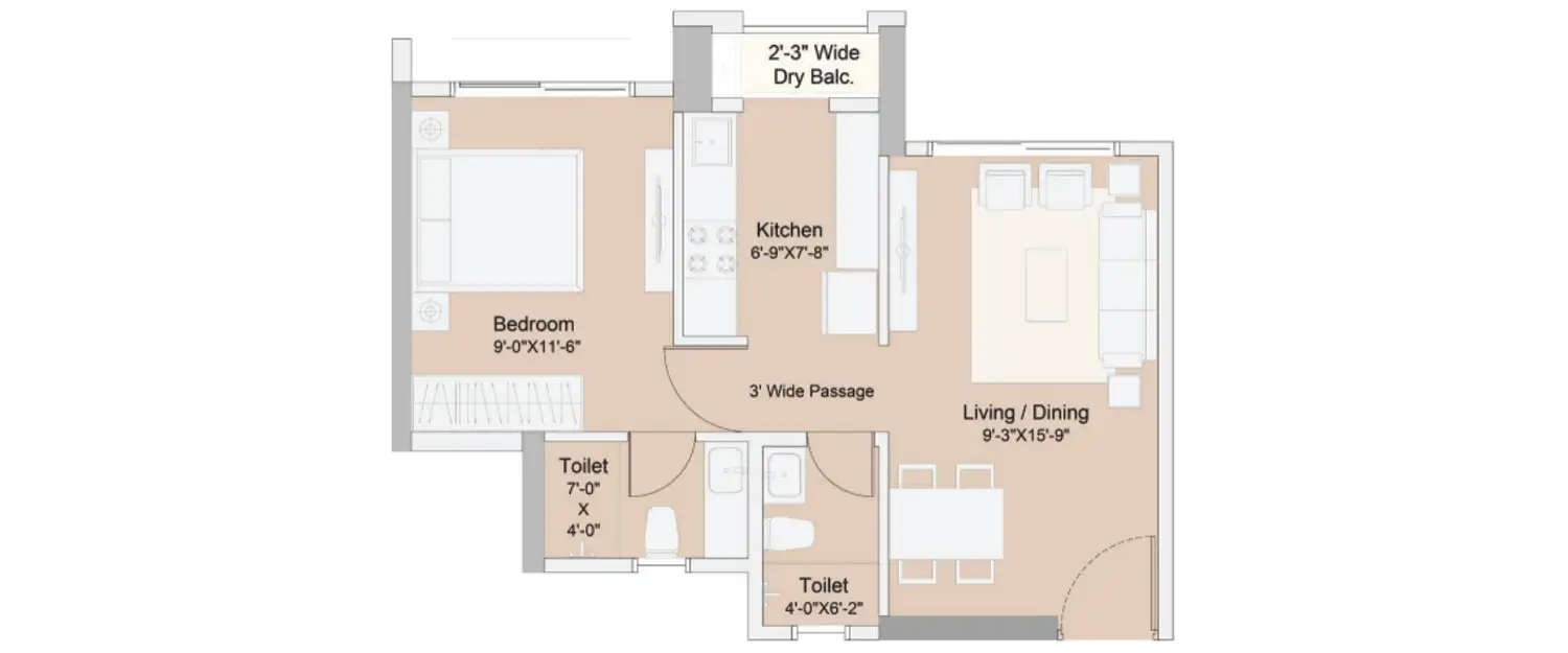 Floor plan for 1 BHK