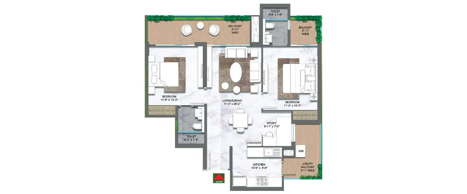 Floor plan for 2 BHK