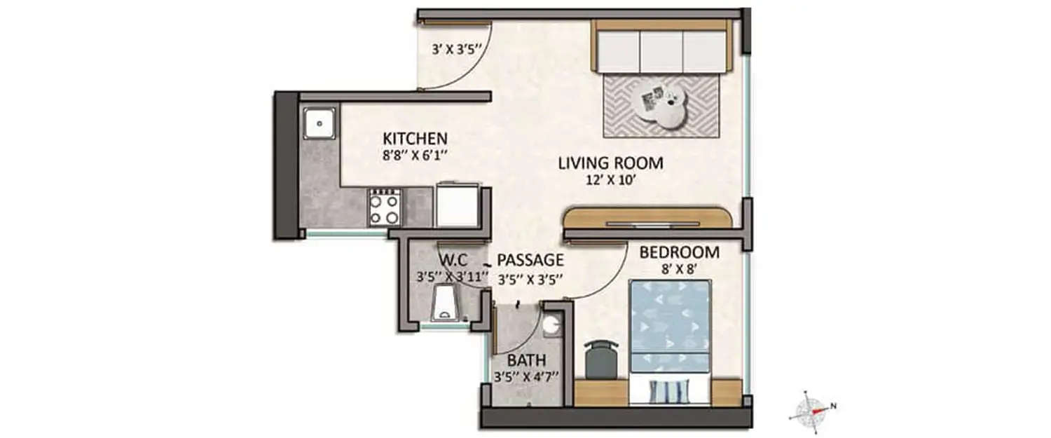 Floor plan for 1 BHK