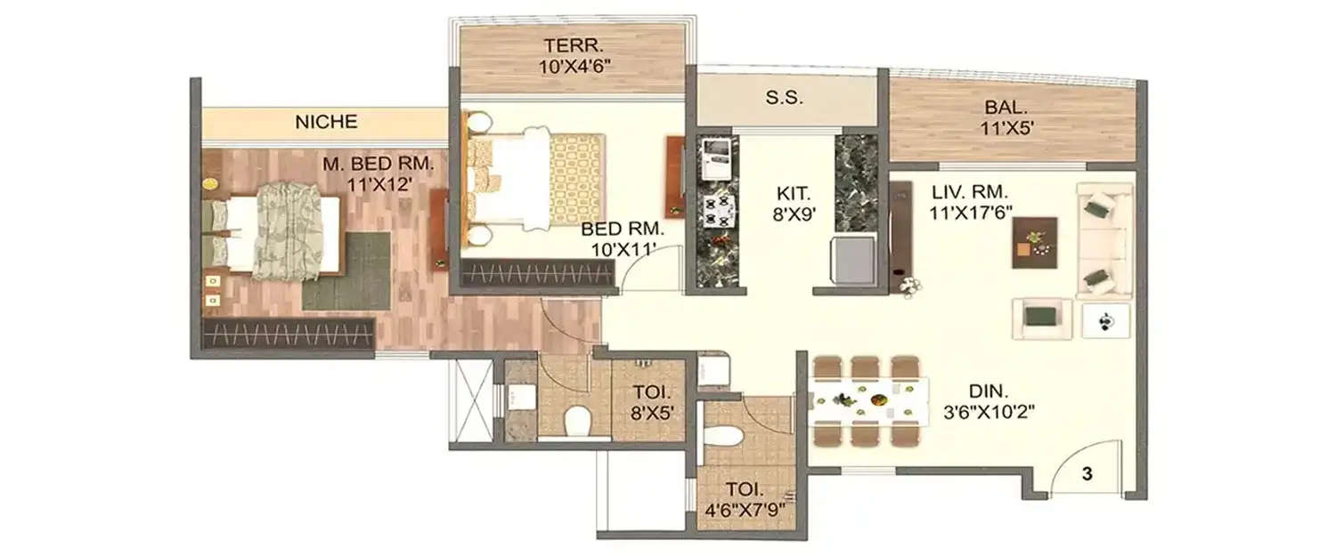 Floor plan for 2 BHK