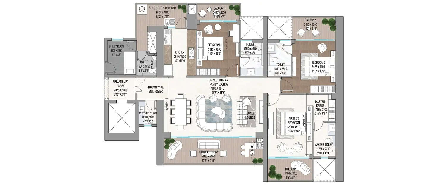 Floor plan for 3.5 BHK