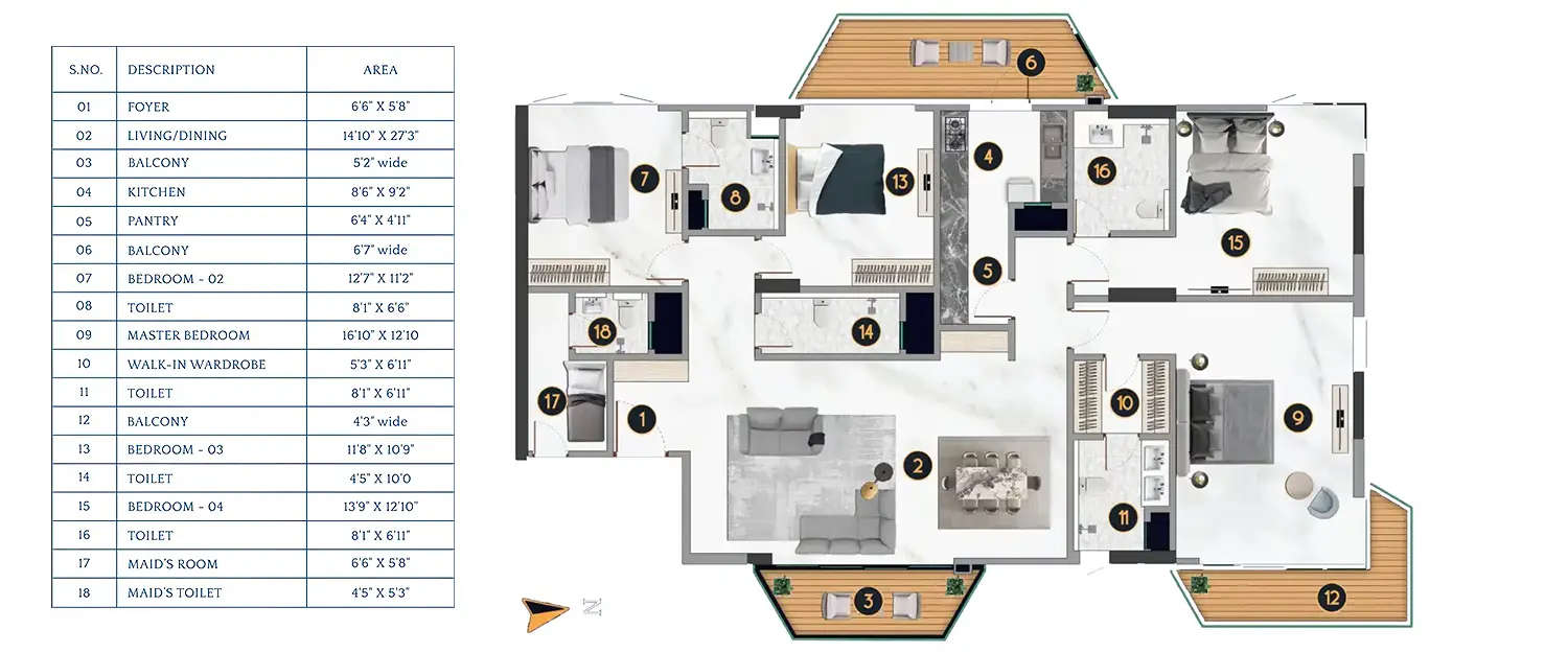 Floor plan for 4 BHK