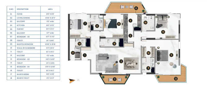 TVS Emerald Cascadia Sudhama Nagar - Floor plan 4 BHK 3079 Sq.ft