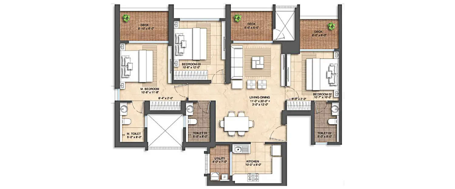 Floor plan for 3 BHK