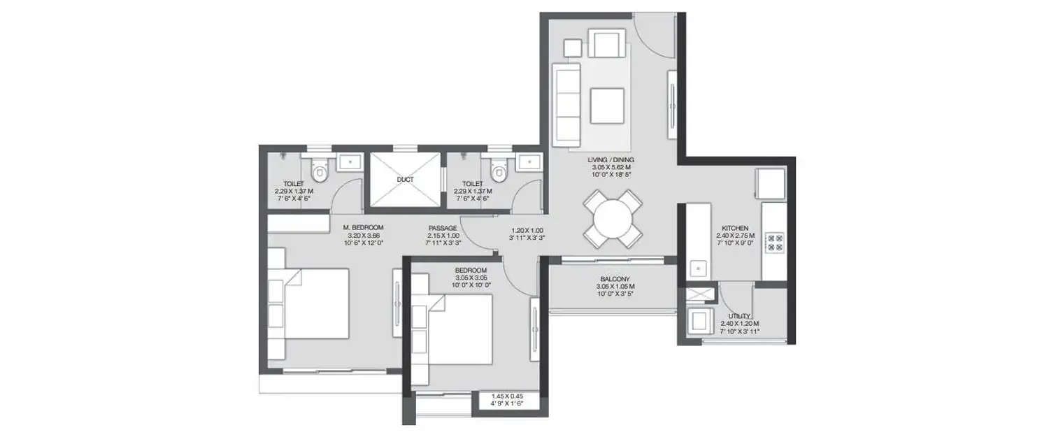 Floor plan for 2 BHK