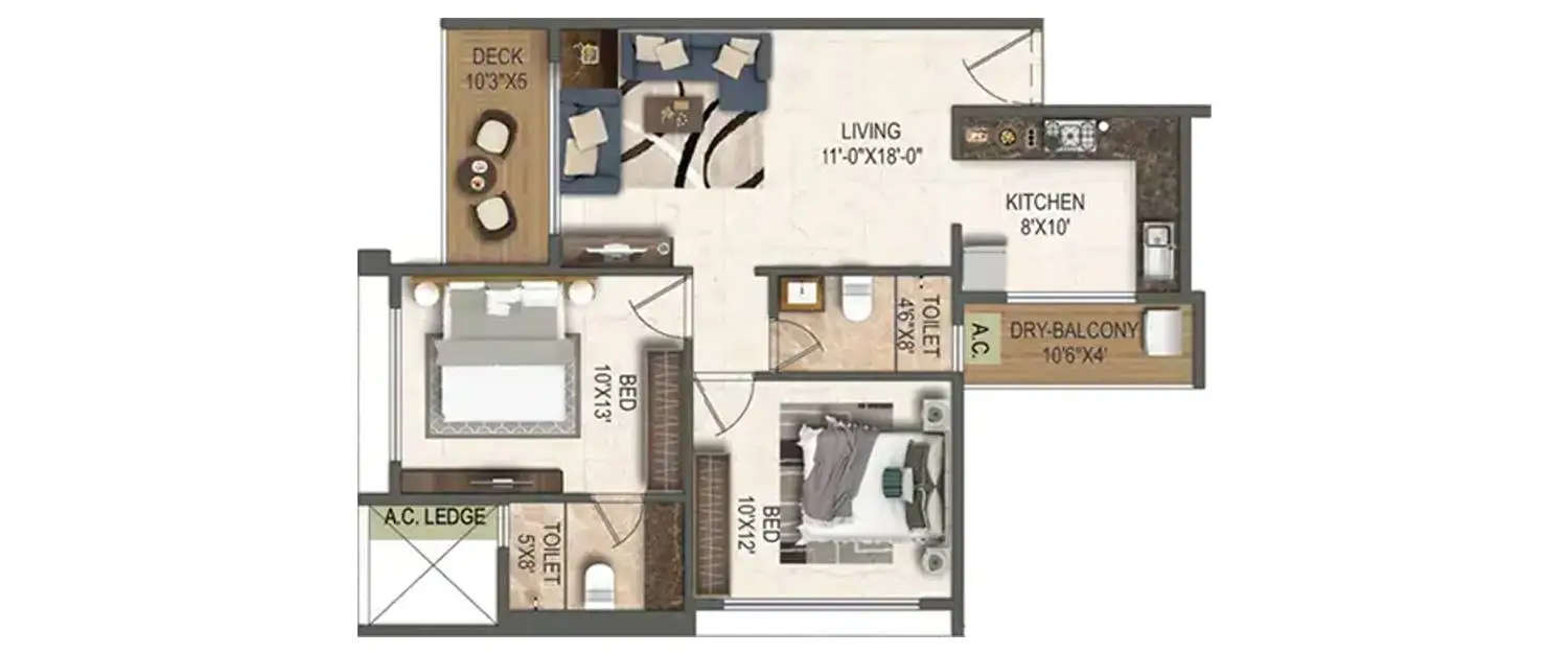 Floor plan for 2 BHK