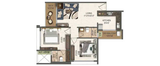 Kamdhenu Vogue Sanpada - Floor plan 2 BHK 668 Sq.ft